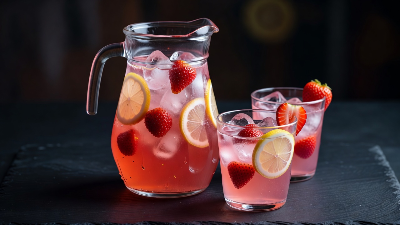Limonada de fresa servido en jarra