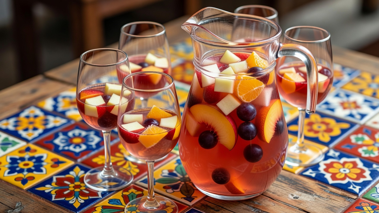 Clericot servido en jarra y vasos altos