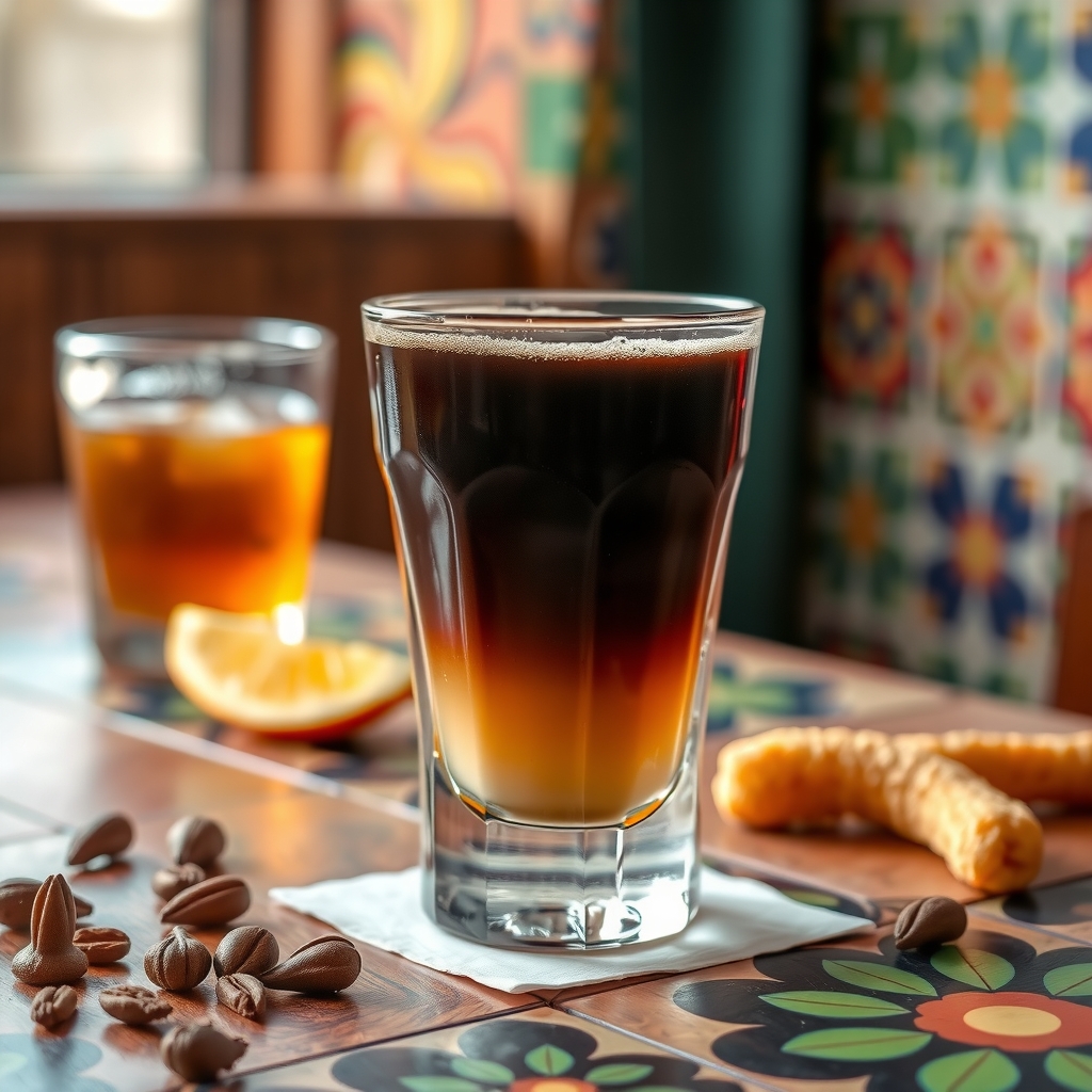 Carajillo servido en vaso old fashioned