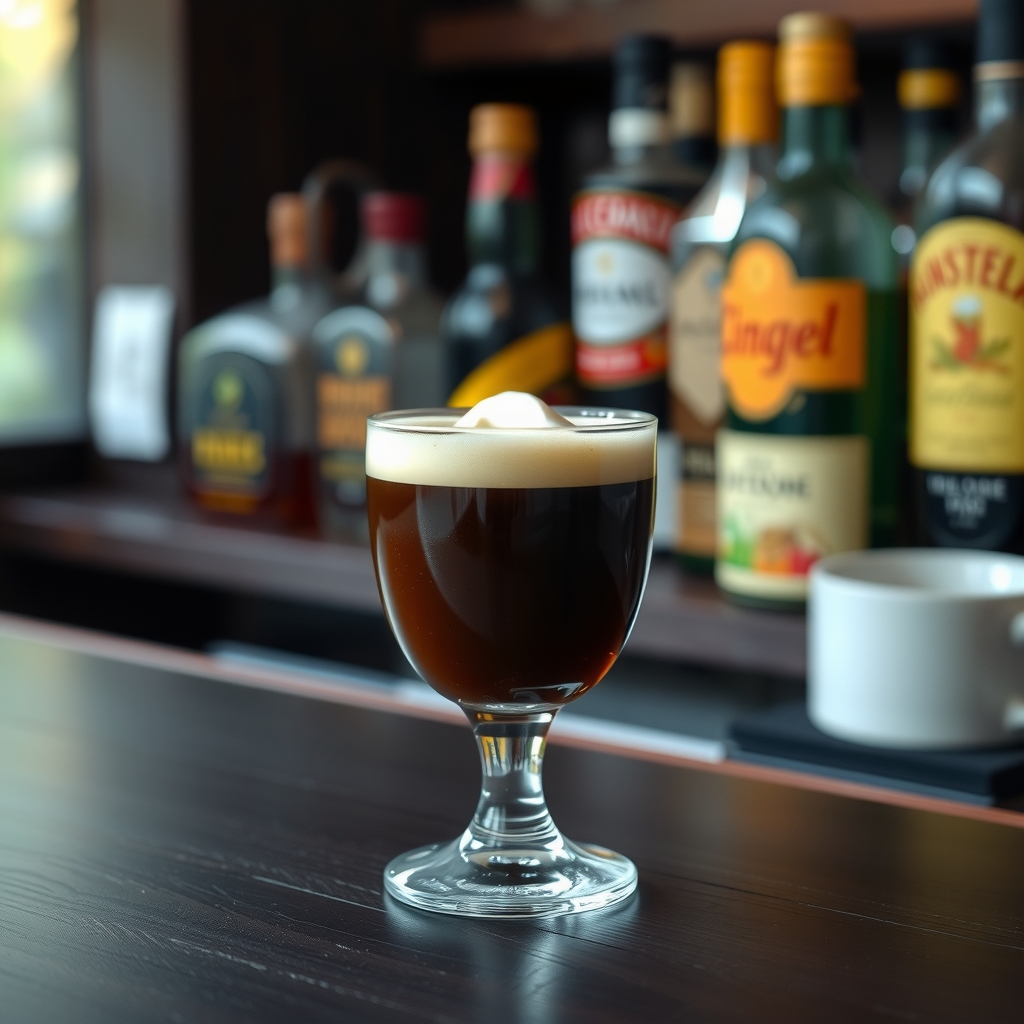 Irish Coffee servido en irish coffee cup o taza de vidrio resistente al calor
