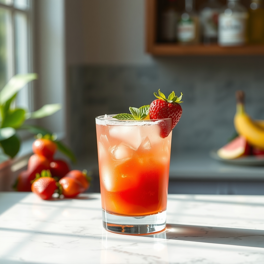 Margarita de fresa servido en copa margarita o vaso old fashioned