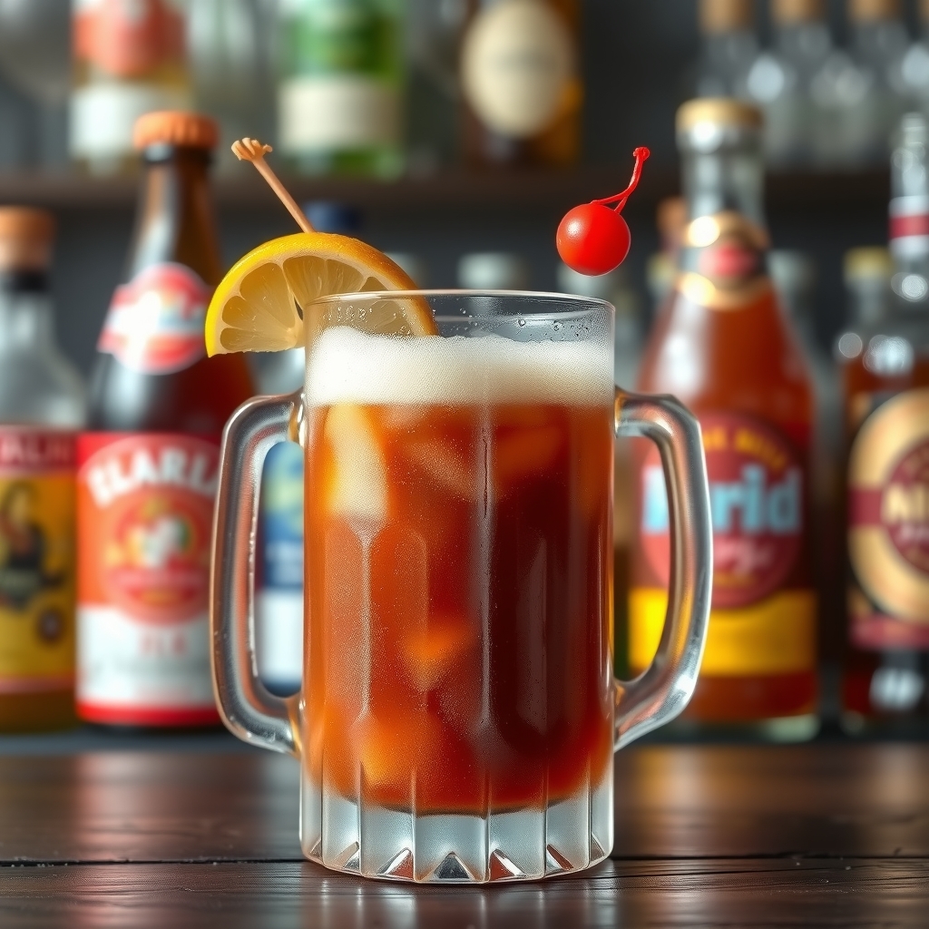 Michelada servido en vaso alto o tarro de cerveza (pint glass)