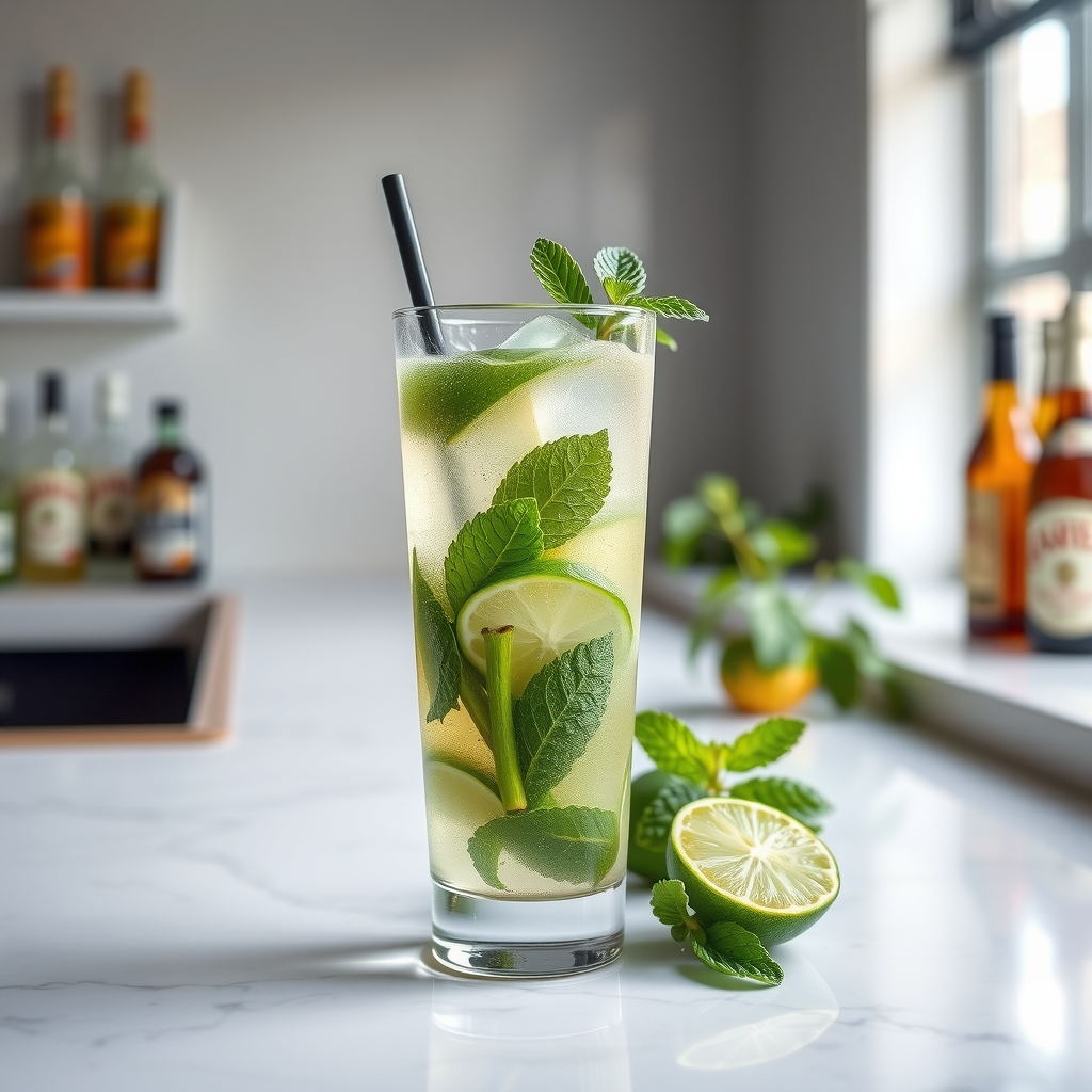 Mojito servido en highball o vaso alto