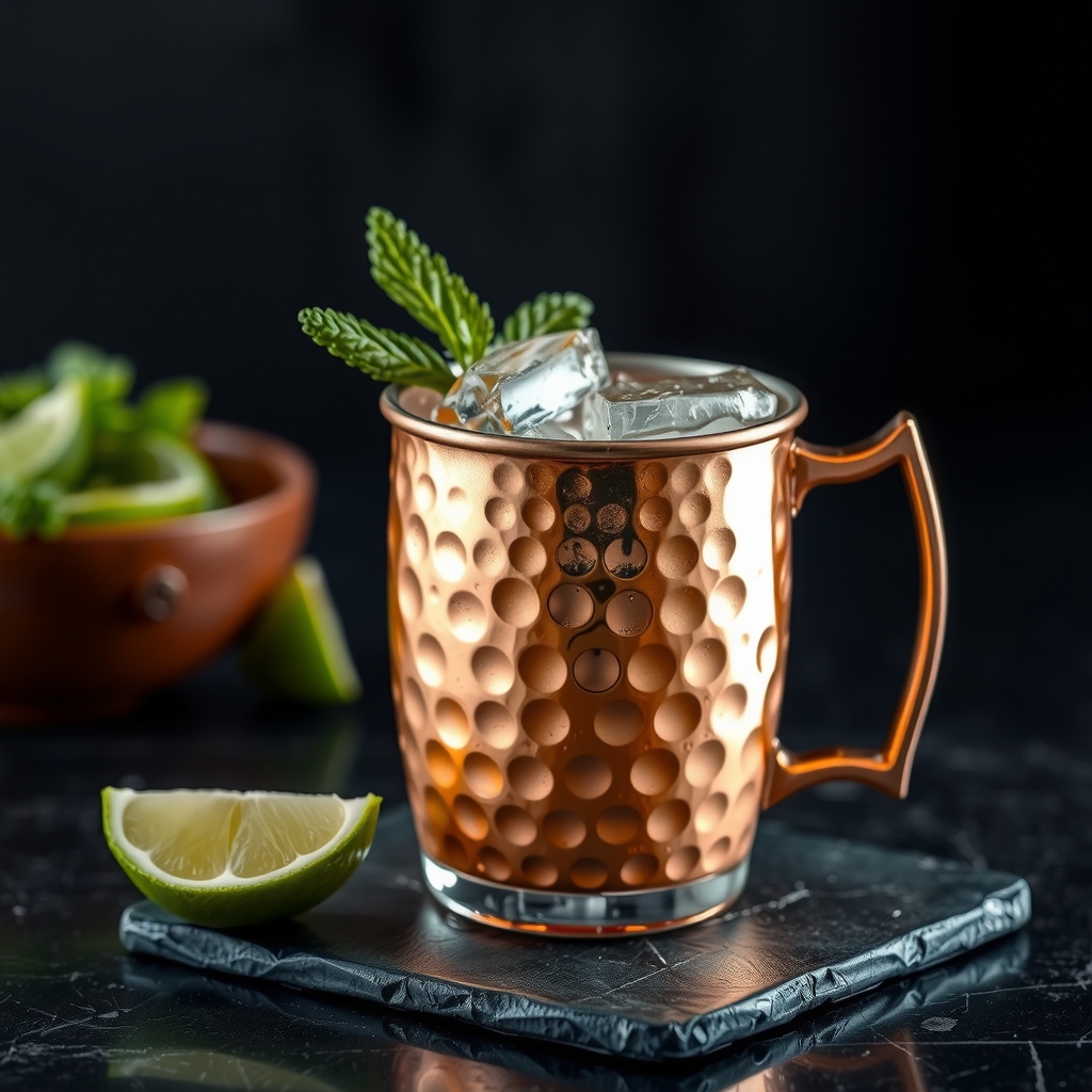 Moscow Mule servido en tarro de cobre