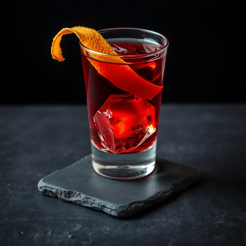 Negroni servido en vaso old-fashioned