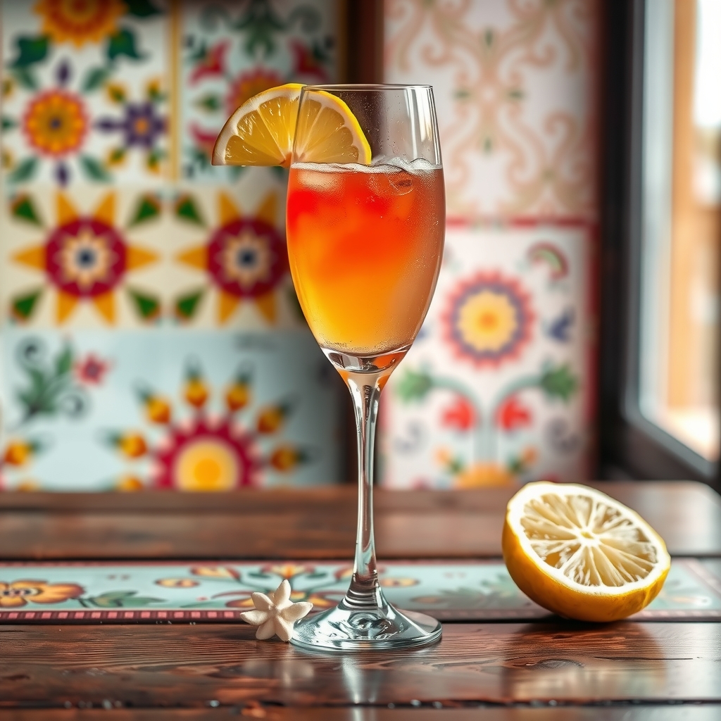 Bellini servido en copa flauta