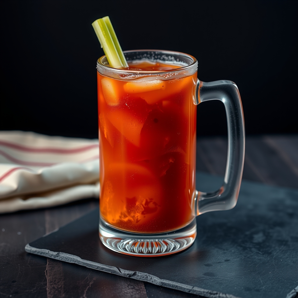 Bloody Mary servido en vaso alto o tarro de cerveza