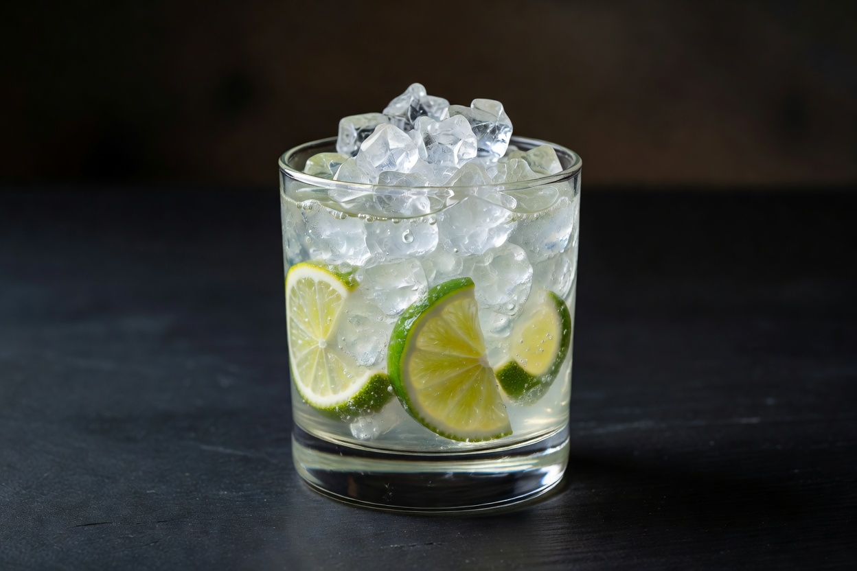 Caipiroska servido en vaso old fashioned o vaso de vidrio bajo