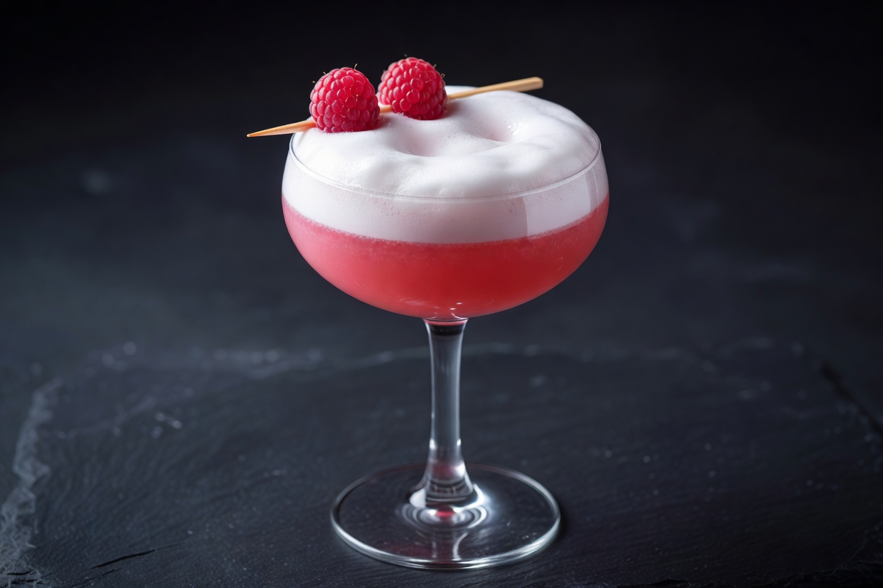 Clover Club servido en copa coupette o vaso old fashioned