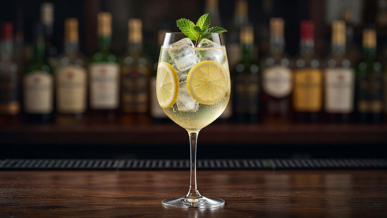 Limoncello Spritz servido en copa de vino grande o vaso alto