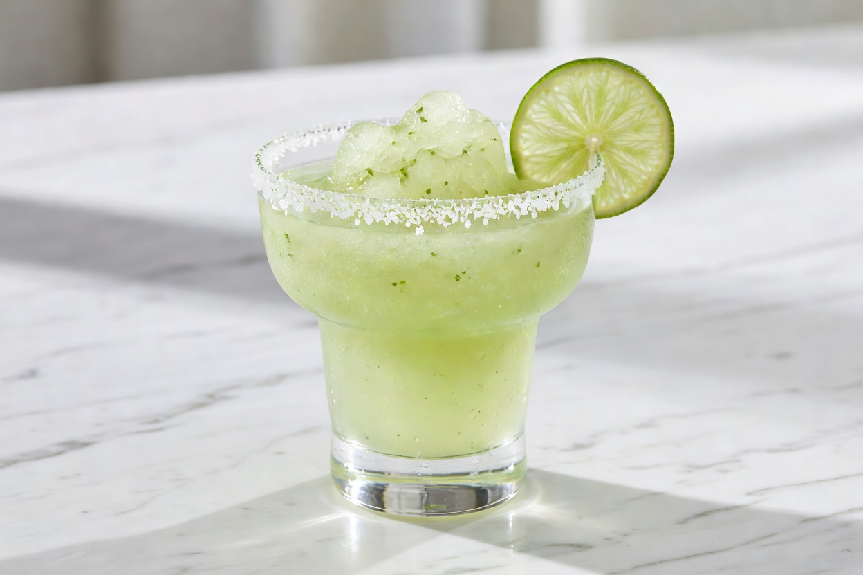 Margarita frappé servido en copa de margarita