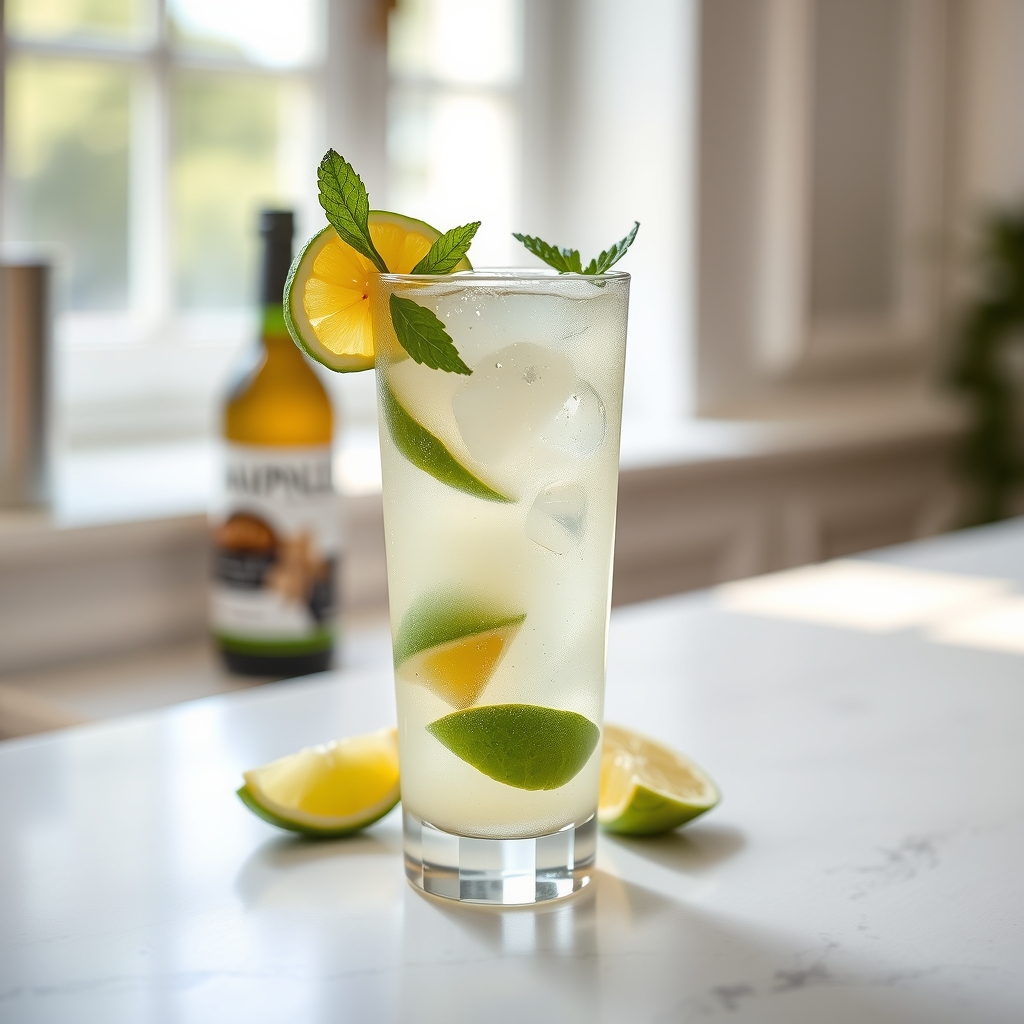 Mojito sin alcohol servido en vaso alto (highball)